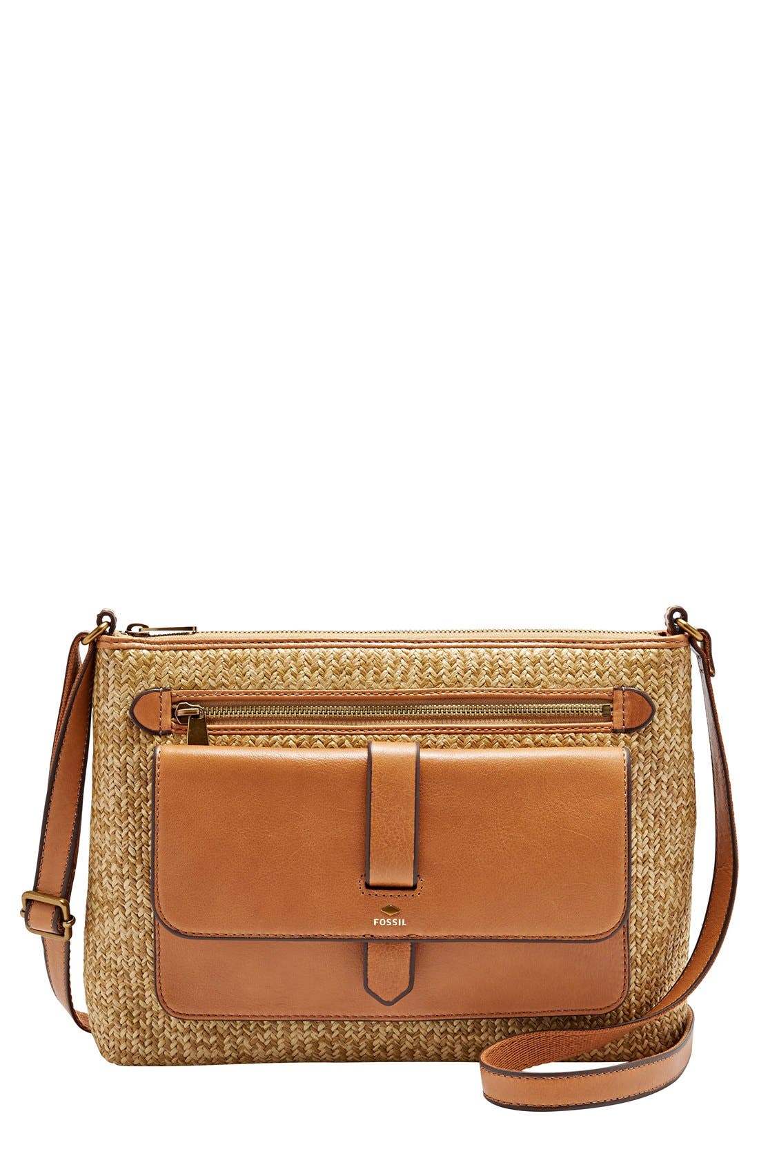 Fossil 'Medium Kinley' Leather and Straw Crossbody Bag Nordstrom