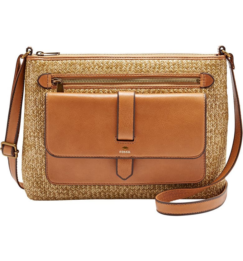 Fossil &#39;Medium Kinley&#39; Leather and Straw Crossbody Bag | Nordstrom