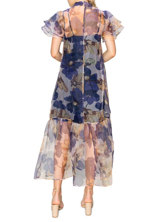 Shop Melloday Floral Chiffon Maxi Dress In Navy