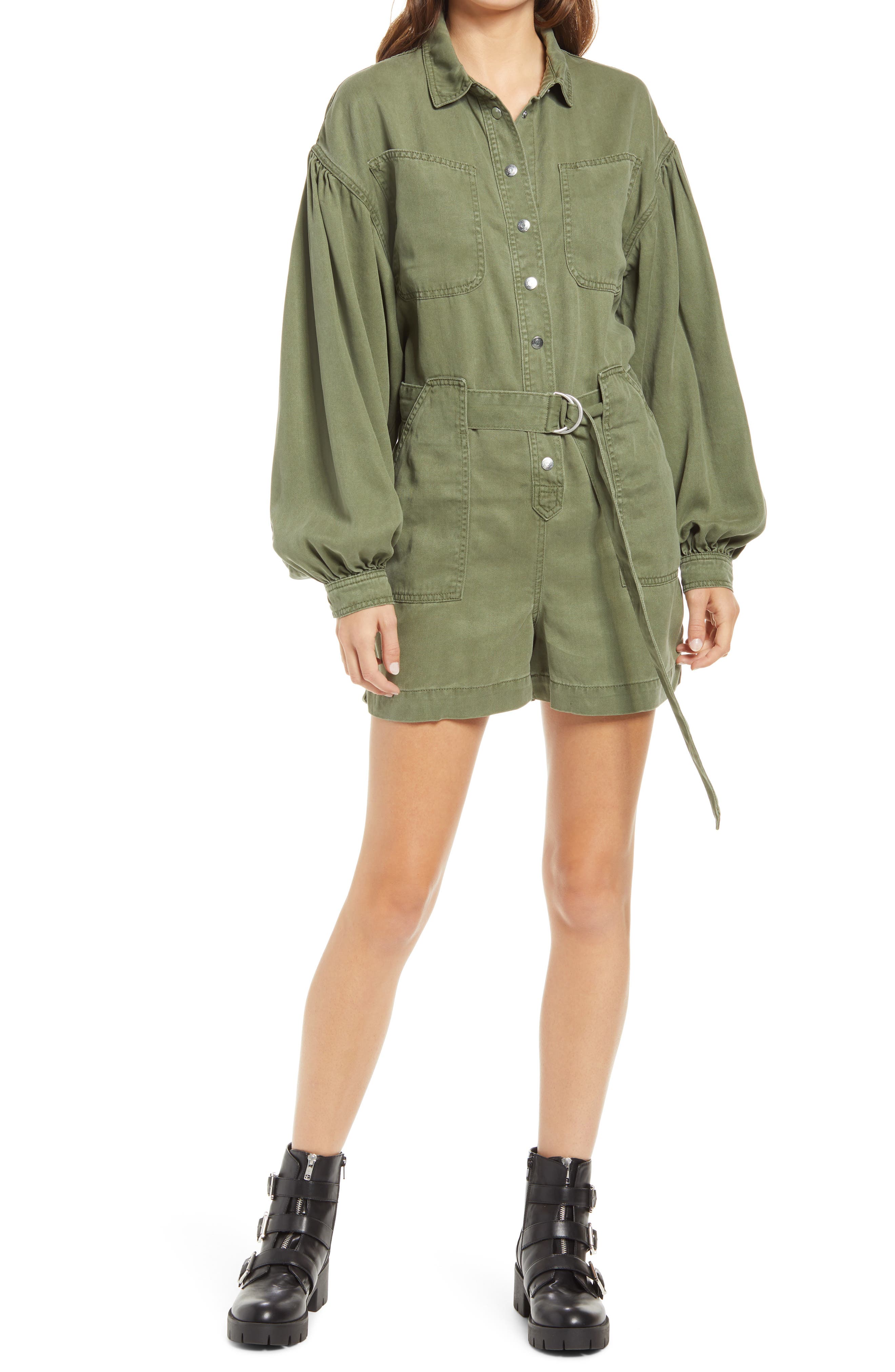 long sleeve denim romper