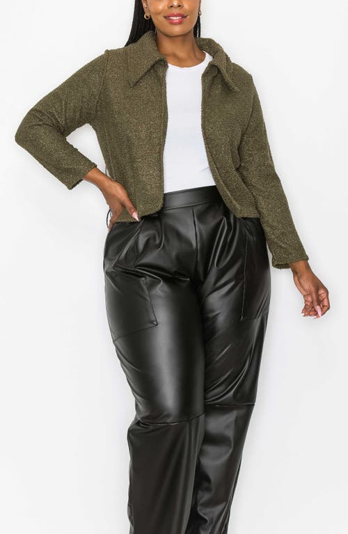 L I V D Erica Faux Shearling Crop Jacket In Olive