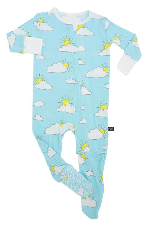 Peregrine Kidswear Partly Cloudy Print Fitted One-Piece Footed Pajamas Turquoise at Nordstrom,