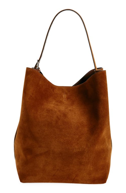 Shop Totême Toteme Belt Strap Suede Tote In Tan