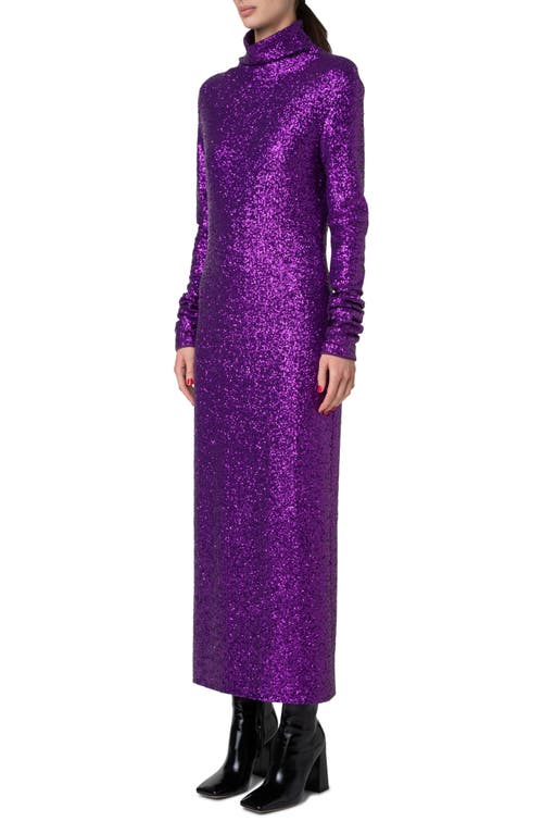 Akris Sequin Long Sleeve Turtleneck Midi Dress In Magenta