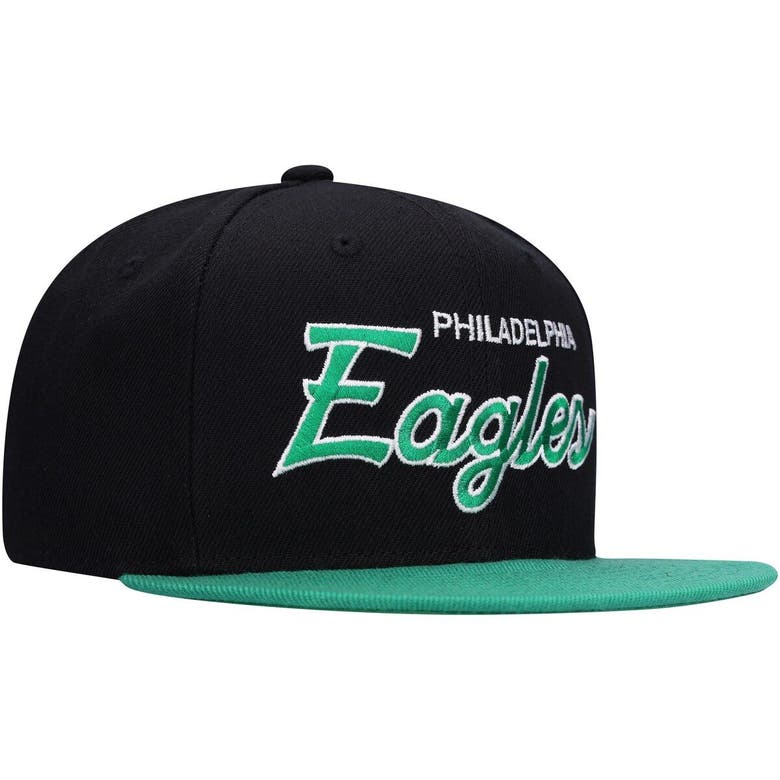 Mitchell & Ness Youth  Black/midnight Green Philadelphia Eagles Team Script Snapback Hat In Black