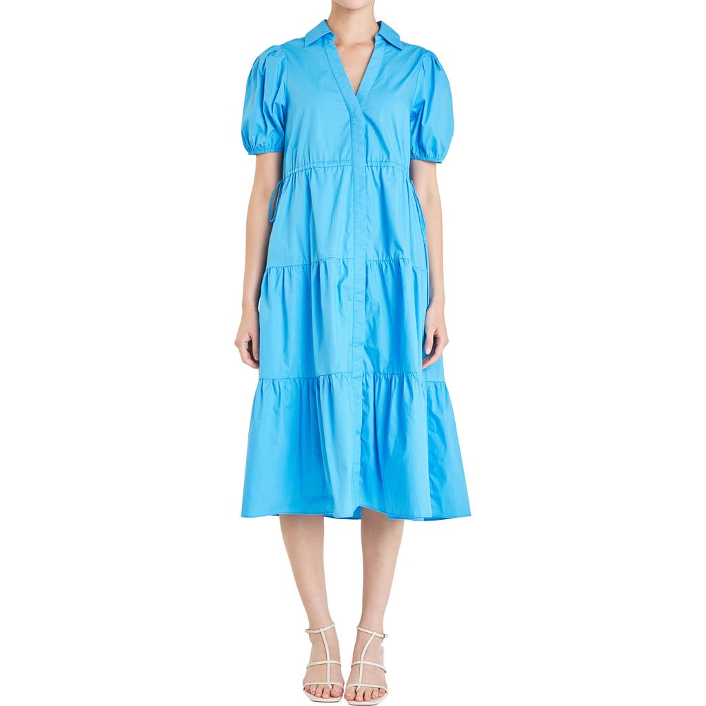 ENGLISH FACTORY ENGLISH FACTORY TIERED PUFF SLEEVE POPLIN MIDI DRESS