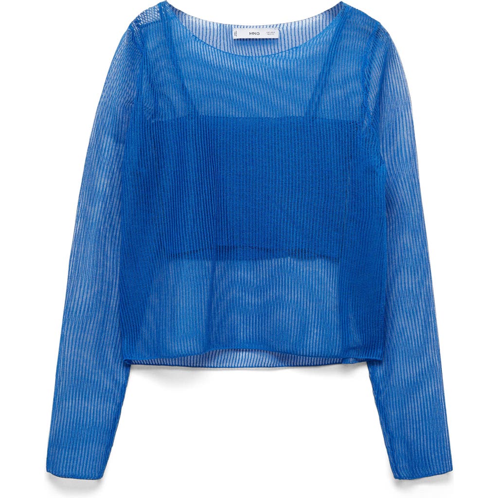 Mango Sheer Crop Sweater In Vibrant Blue