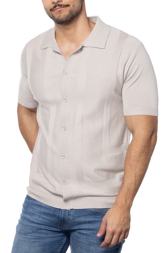 Spring + Mercer Textured Short Sleeve Button-up Sweater In Oatmeal