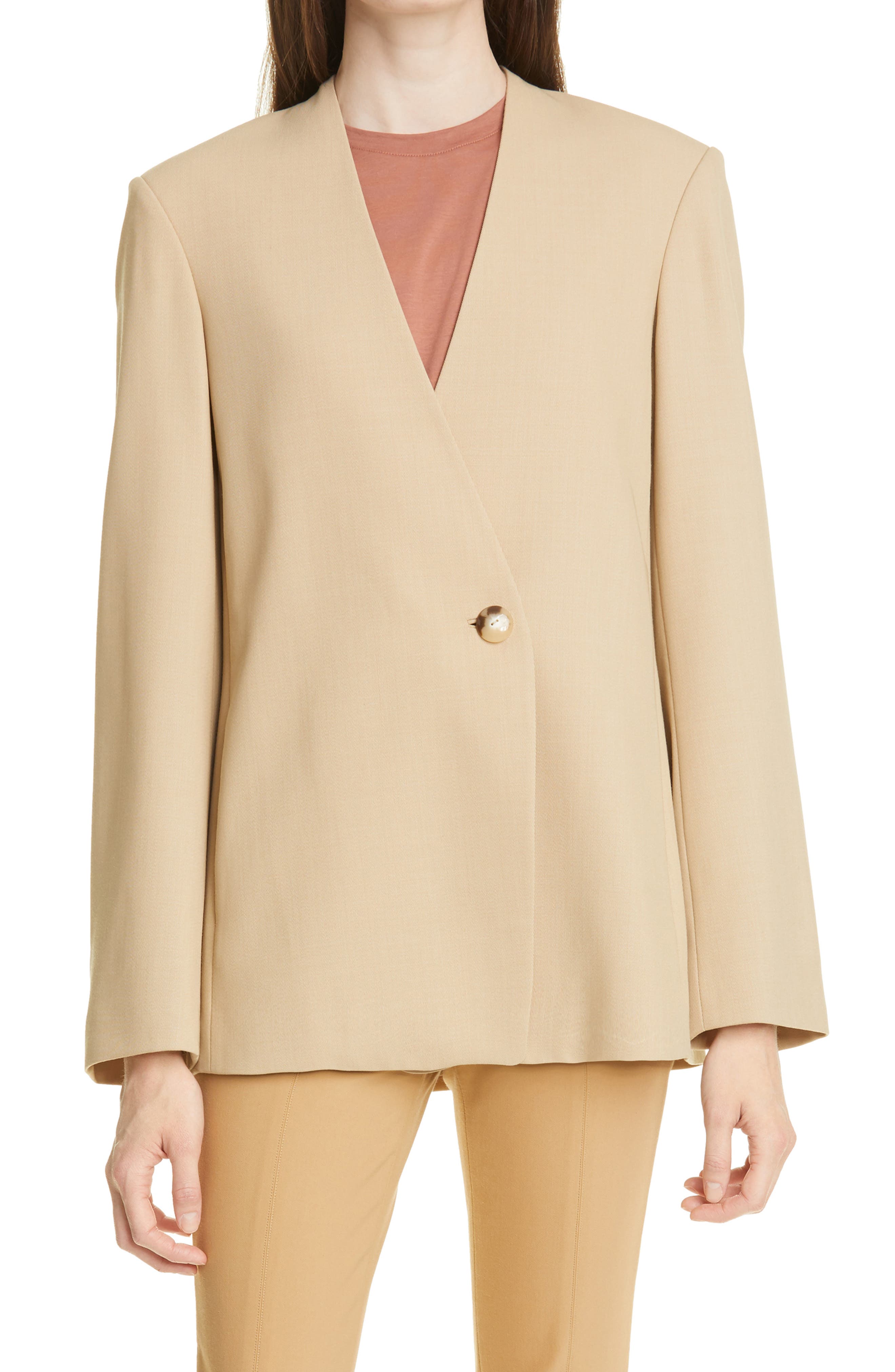 collarless wool blend coat