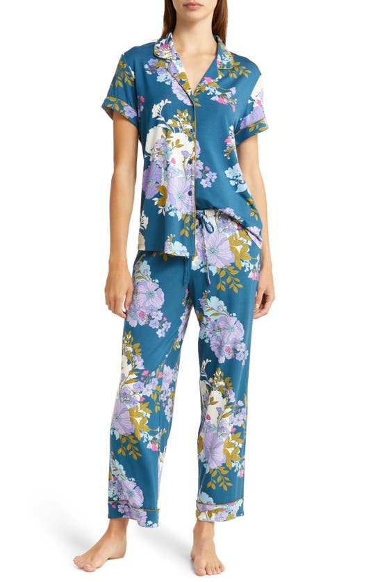Nordstrom Moonlight Eco Crop Pajamas In Blue Ceramic Joy Floral