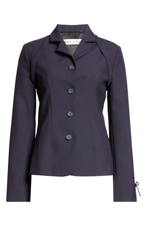 Shop Sandy Liang Biscuit Bow Back Blazer In Navy