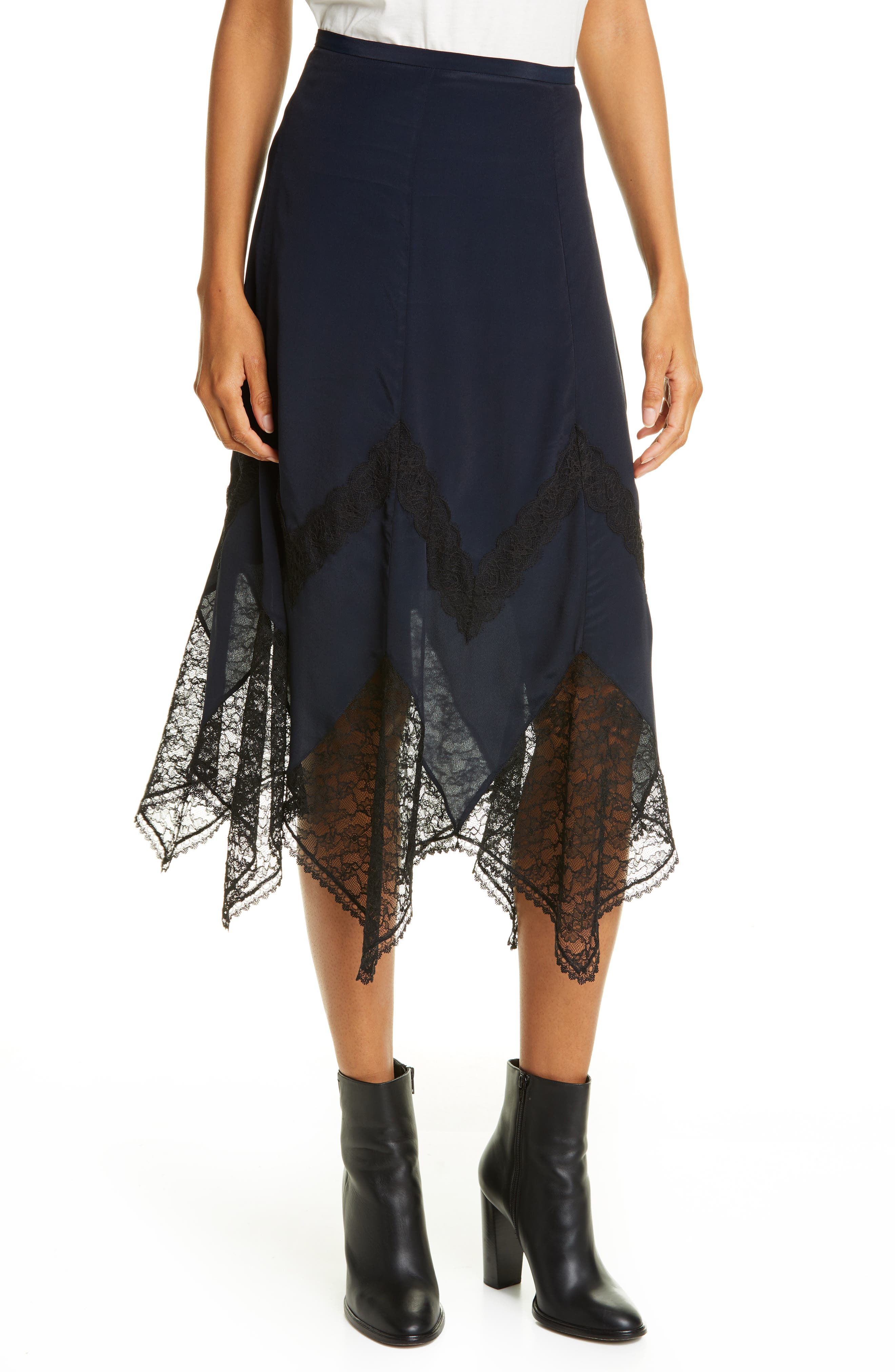 See by Chloé Lace Trim Handkerchief Hem Skirt Nordstrom