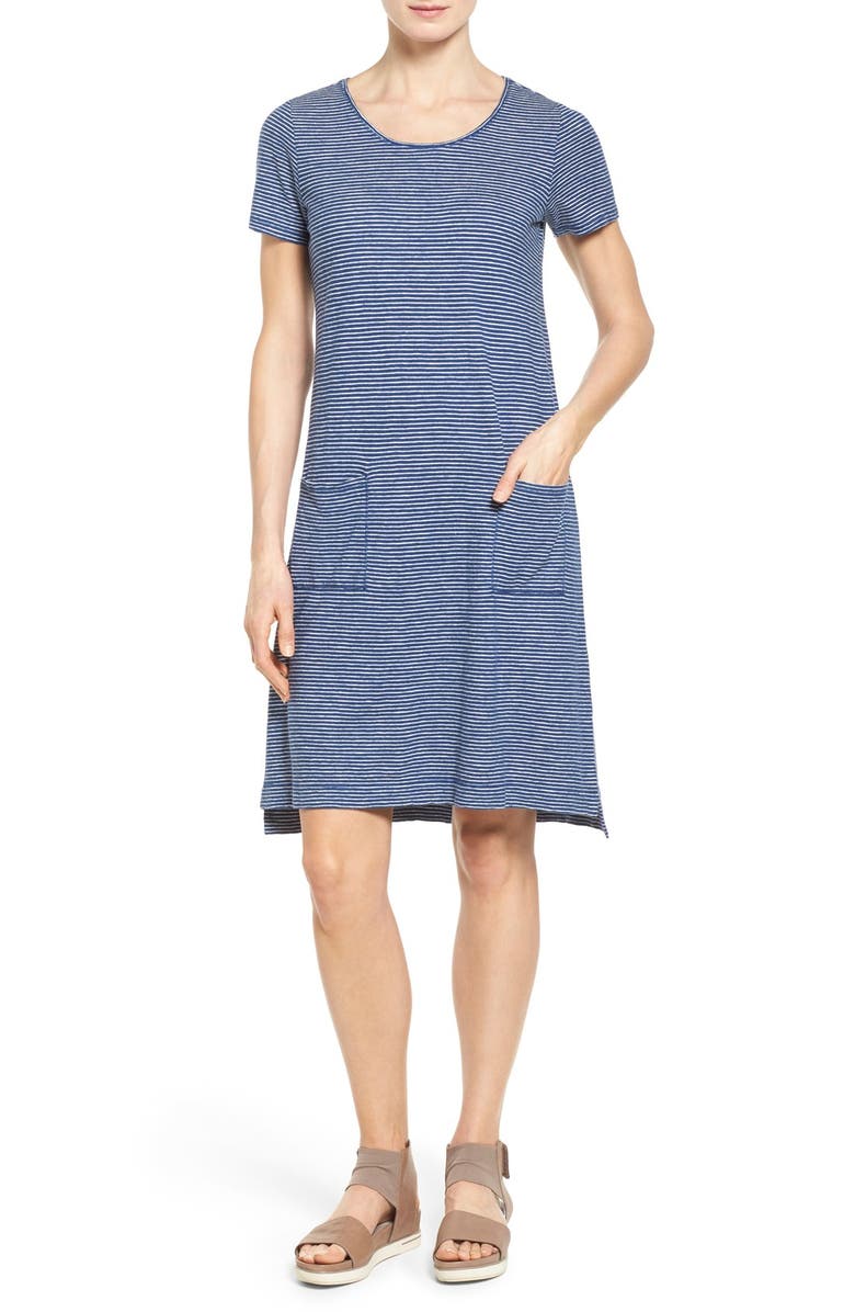 Eileen Fisher Hemp Blend Stripe T-Shirt Dress (Regular & Petite ...