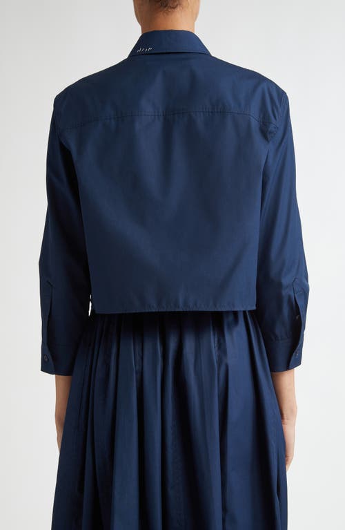 Shop Marni Embroidered Logo Crop Cotton Poplin Button-down Shirt In Light Navy