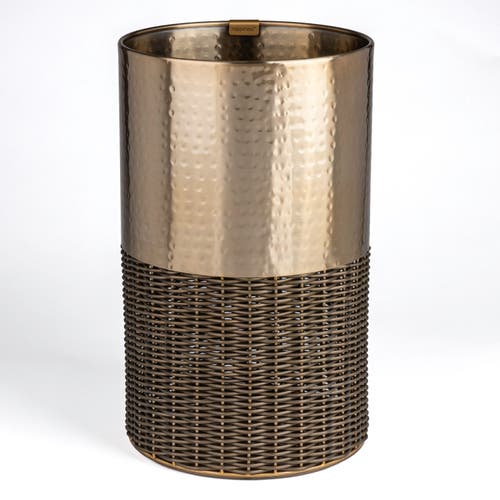 Happimess Asher Modern 4.13-gallon 2-tone Faux Wicker/metal Cylinder Waste Basket, Black/natural In Bronze/coffee