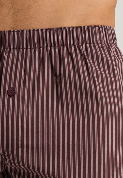 Hanro Fancy Woven Boxer In Dark Wine Stripe