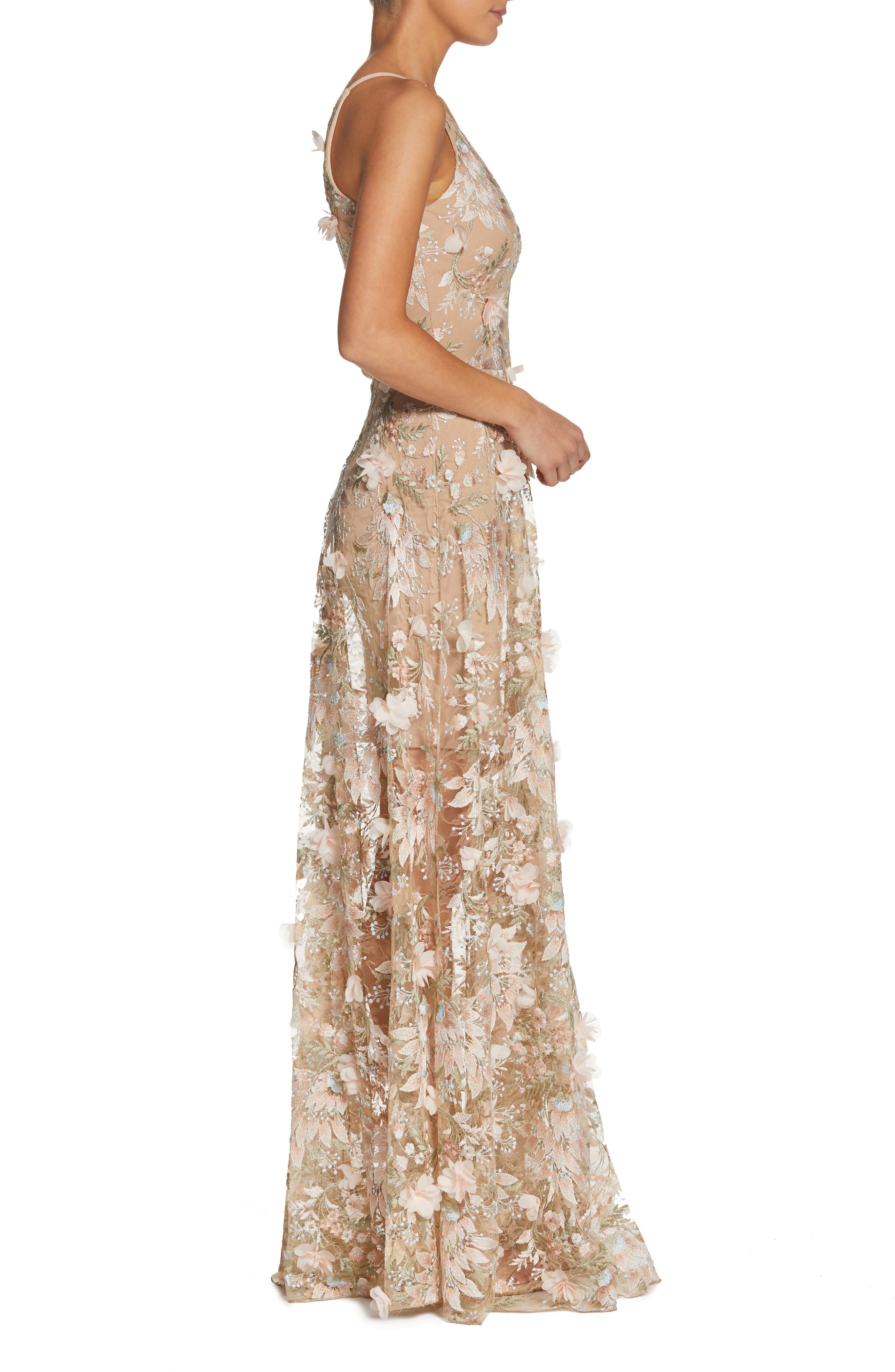 Dress the Population Sidney Deep V-Neck 3D Lace Gown | Nordstrom