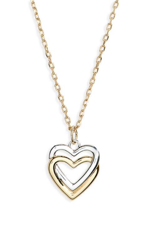 Two-Tone Interlocking Heart Pendant Necklace