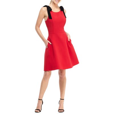 Gal Meets Glam Collection Zara Fit & Flare Dress With Velvet Shoulder Ties, Red