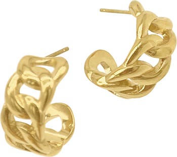 Curb Chain Crystal Huggie Hoop Earrings