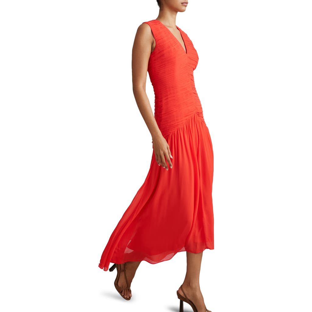 Reiss Petite Saffy Ruched Bodycon Dress In Coral