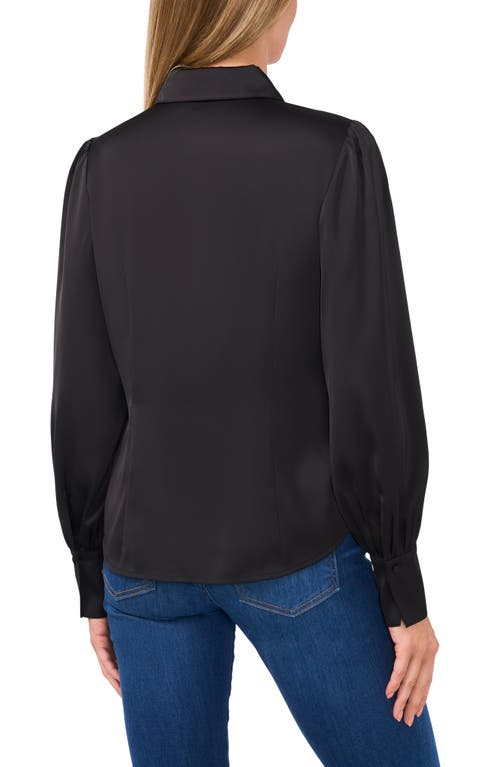 Shop Cece Embellished Satin Button-up Shirt In Rich Black