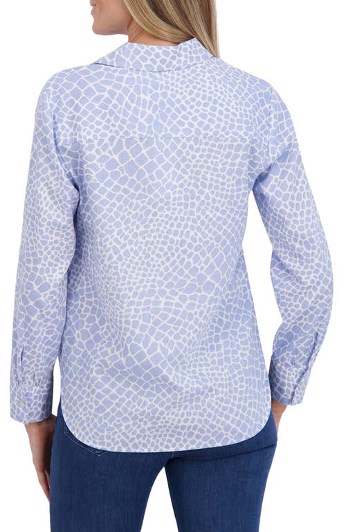 Foxcroft Meghan Giraffe Print Linen Blend Shirt In Blue/white
