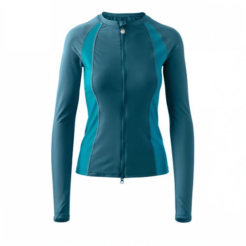 Shop Uv Skinz Long Sleeve Full Zip Rash Guard In Dark Teal