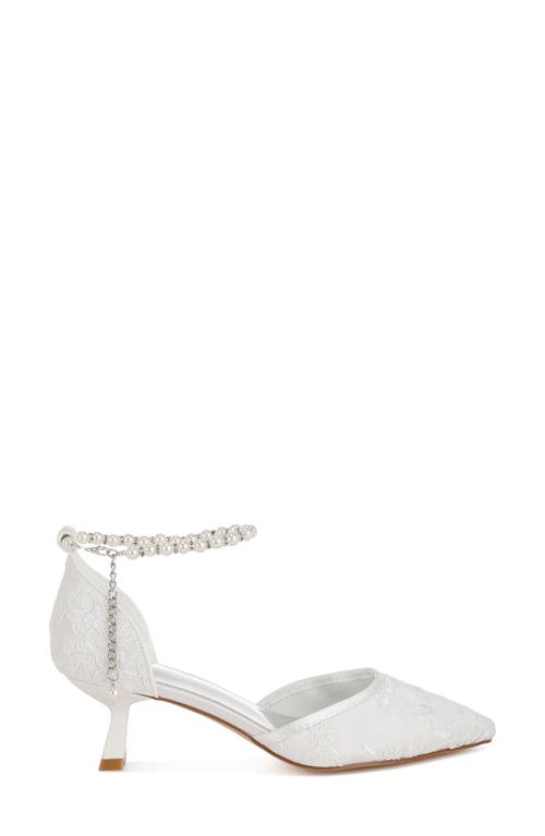 Rag & Co Bruna Faux Pearl Ankle Tie Lace Pump In White/silver