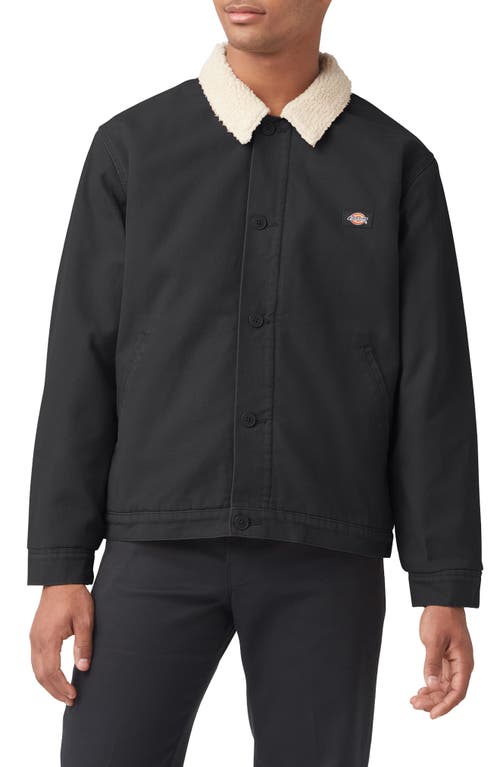 Dickies Duck Canvas Fleece Lined Work Jacket in Stonewashed Black