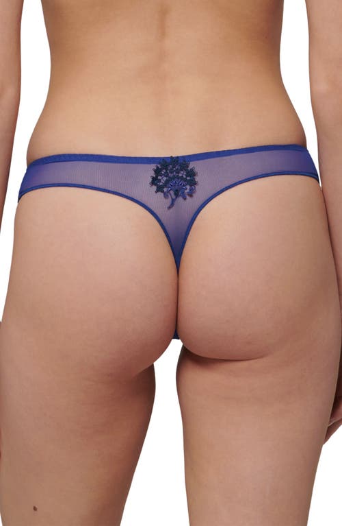 Shop Simone Perele 'wish' Embroidered Tanga Thong In Electric Blue