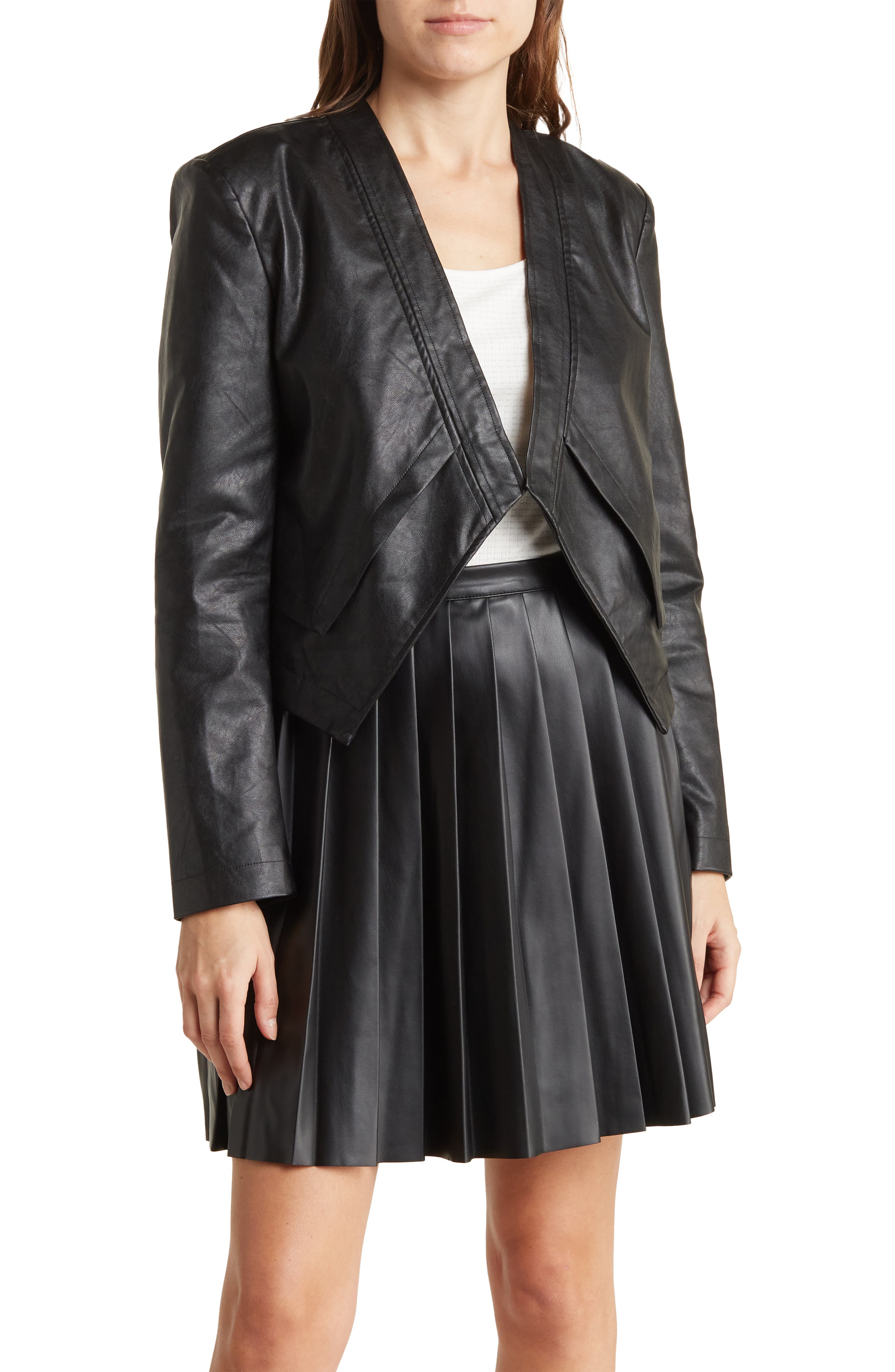 black faux leather shrug