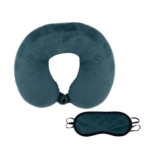 Shop Pursonic Memory Foam Travel Pillow With Sleep Mask In Teal