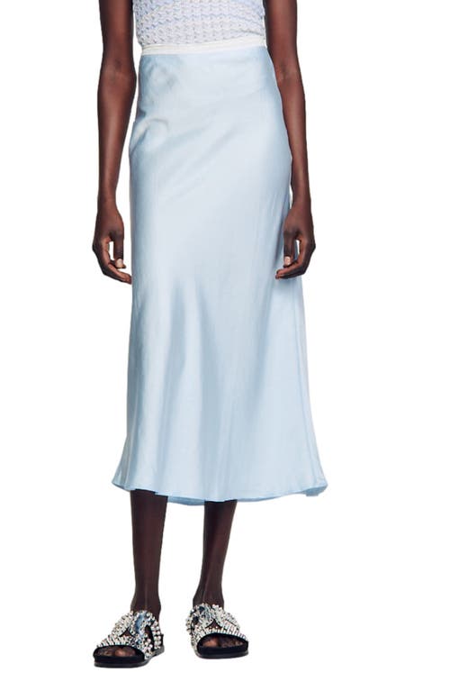 sandro Skyn Satin Bias Cut Midi Skirt in Sky Blue at Nordstrom, Size 4