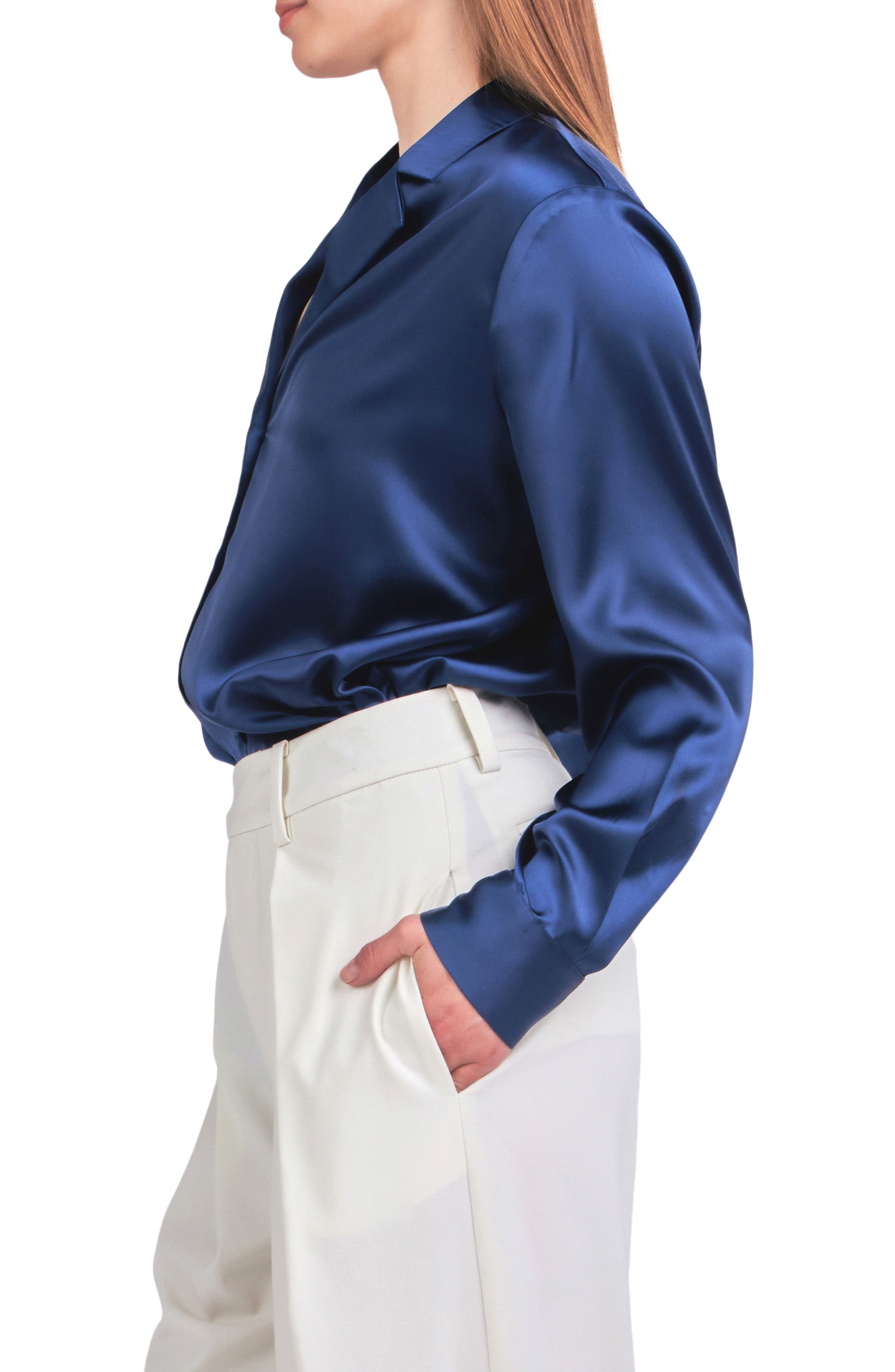 'Navy' Satin Button-up Blouse main image 0