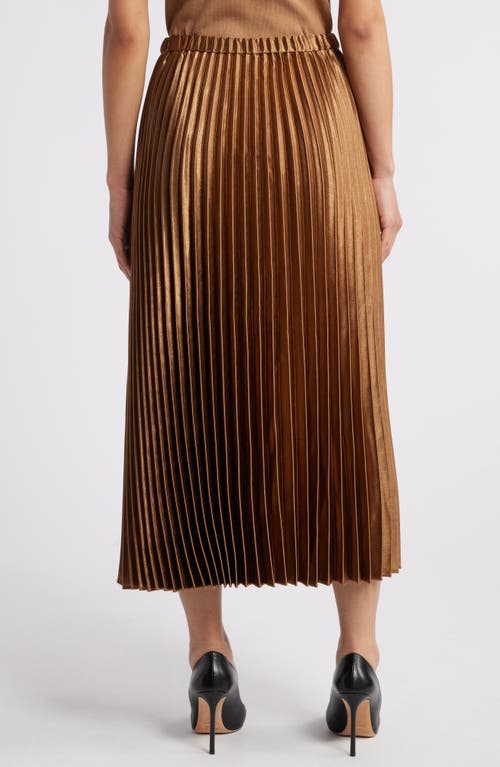 Shop Anne Klein Pleated Satin Skirt In Vicuna