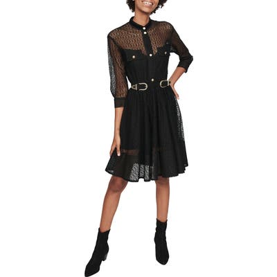 Maje Ramona Belted Lace Dress, (fits like 8 US) - Black