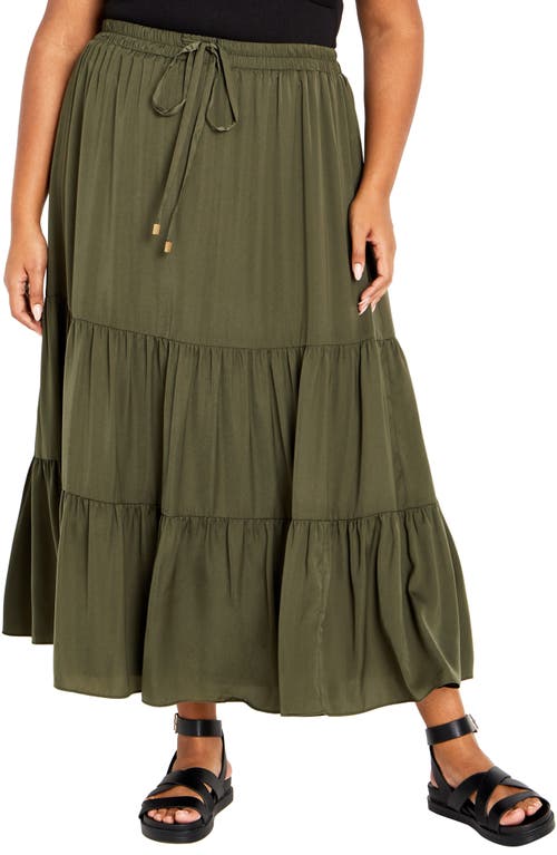 City Chic Tiered Maxi Skirt in Khaki at Nordstrom, Size Xs