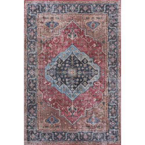 Jonathan Y Alacati Ogee Medallion Machine-washable Area Rug In Red/blue/brown