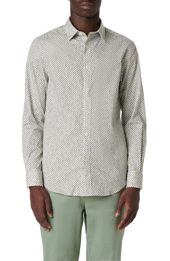 Shop Bugatchi Julian Shaped Fit Geometric Print Stretch Button-up Shirt In Khaki