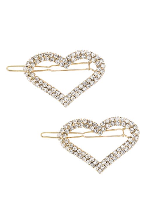 Ettika Set of 2 Crystal Heart Barrettes in Gold at Nordstrom