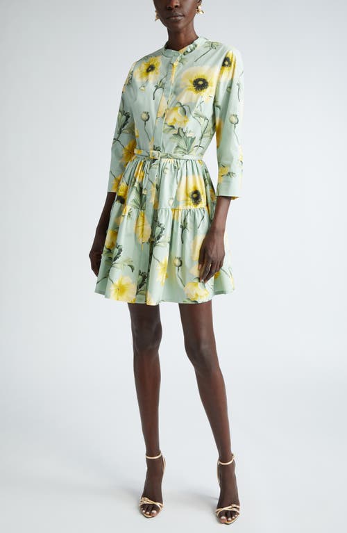 Oscar De La Renta Poppy Print Belted Shirtdress In Sage/yellow