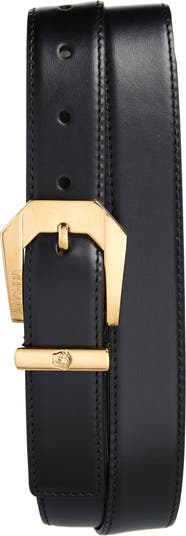 Versace La Medusa Buckle Calf Leather Belt Black Size 110/44
