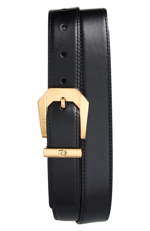 Versace Western Buckle Leather Belt In Black/ Gold