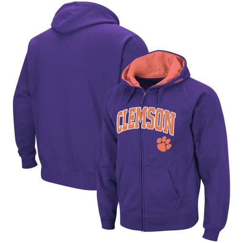 Men's Colosseum Purple Clemson Tigers Arch & Logo Full-Zip Hoodie