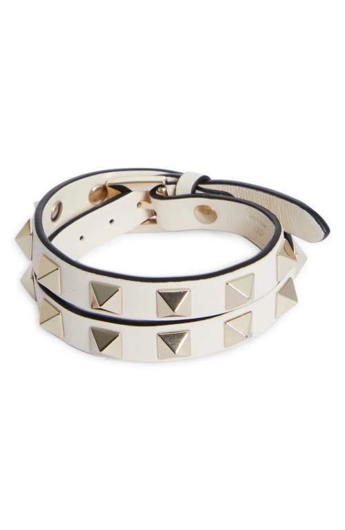 Valentino Garavani Rockstud Double Wrap Leather Bracelet in Light Ivory at Nordstrom