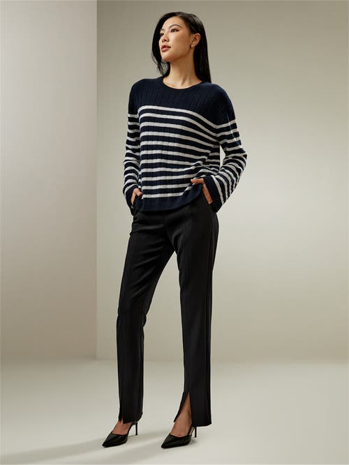 Shop Lilysilk Drop-shoulder Striped Cashmere Sweater In Blue And White Stripes