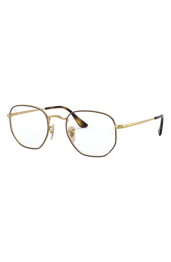 Shop Ray Ban 51mm Round Optical Glasses In Havana Gold