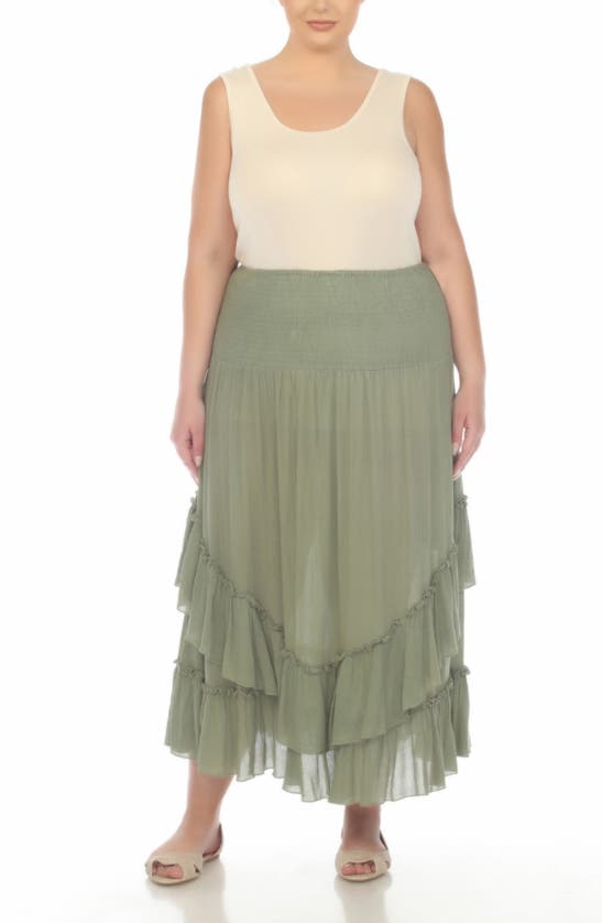 Shop Boho Me Smocked Bandeau Convertible Dress & Skirt In Olive