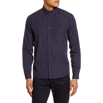 Topman Concealed Grid Check Button-Down Shirt, Blue